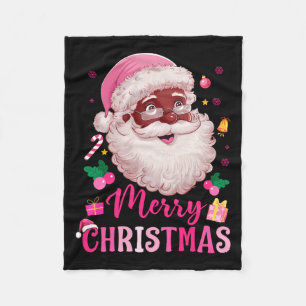 Merry Christmas Santa Claus Black Afro African Ame Fleece Blanket