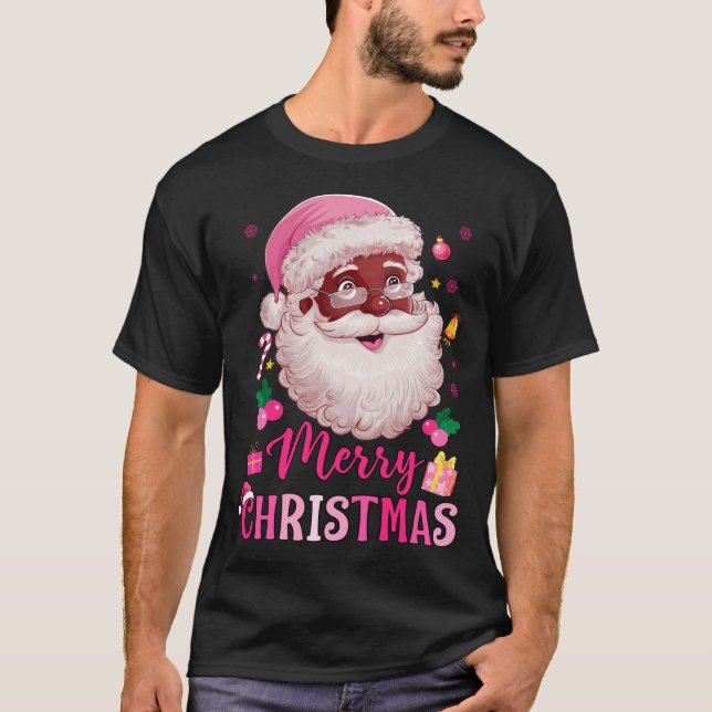 Merry Christmas Santa Claus Black Afro African Ame T-Shirt (Front)