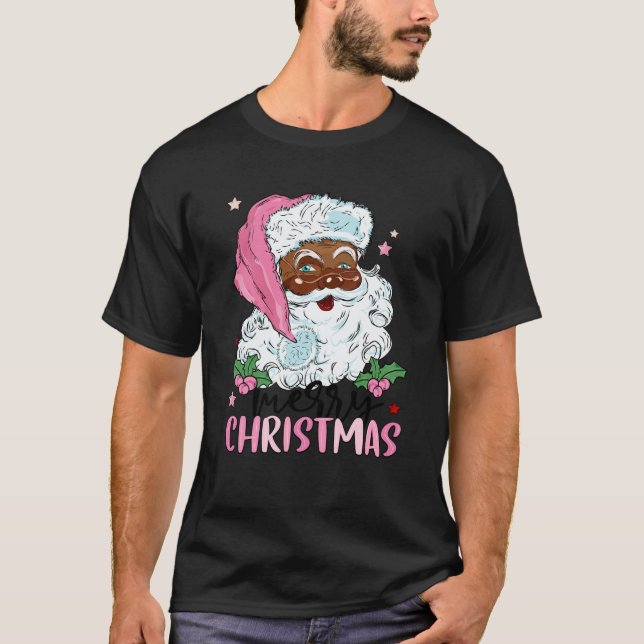 Merry Christmas Santa Claus Black Afro African Ame T-Shirt (Front)
