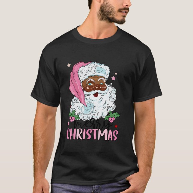 Merry Christmas Santa Claus Black Afro African Ame T-Shirt (Front)
