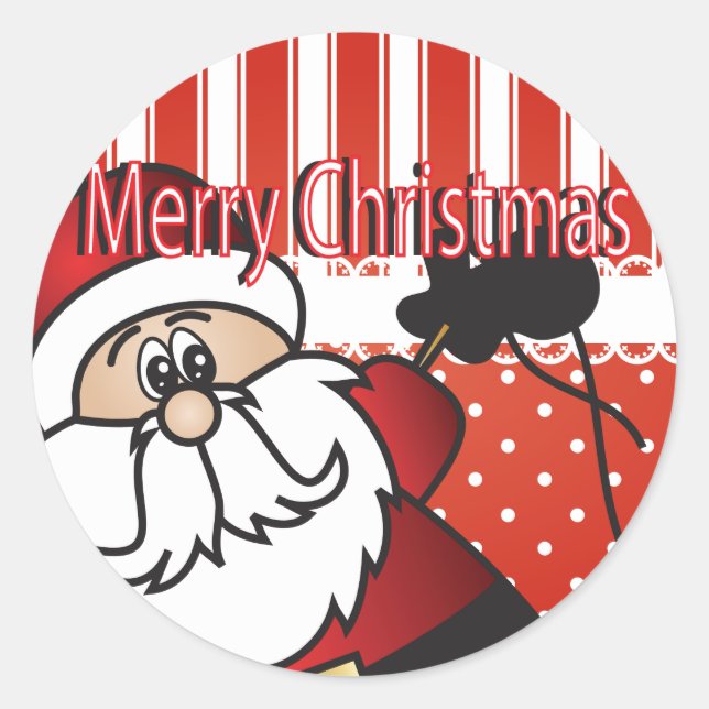 Merry Christmas Santa Claus Classic Round Sticker (Front)