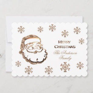 Merry Christmas Santa Claus Elegant Gold White Holiday Card