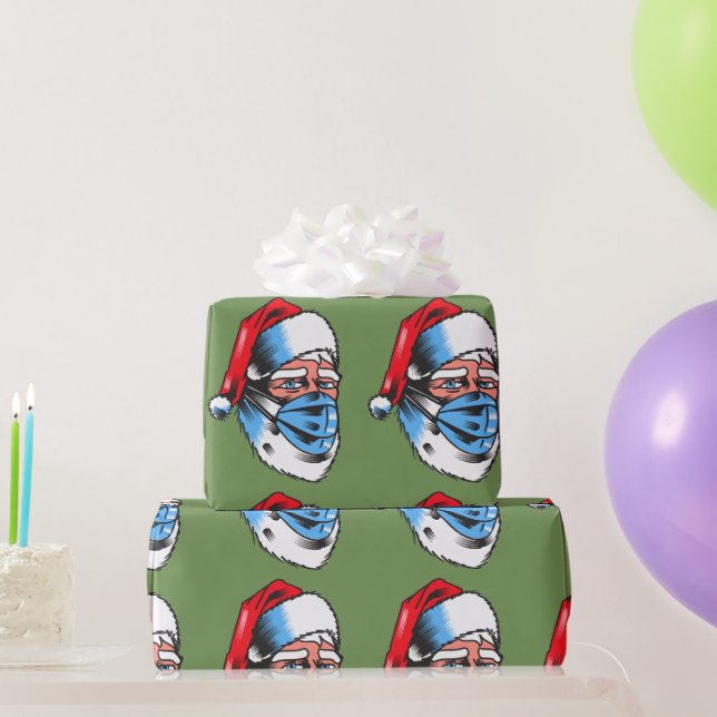 Merry Christmas Santa Claus Face Mask Fun Wrapping Paper (Party Gifts)