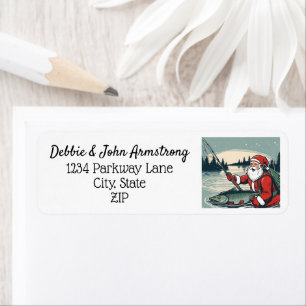 Merry Christmas Santa Claus Fishing Return Address Label