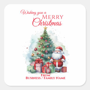 Merry Christmas Santa Claus Flat  Square Sticker