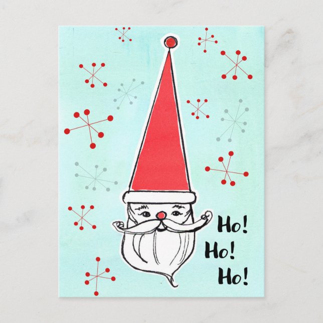 Merry Christmas Santa Claus Ho Ho Ho Snowflakes Holiday Postcard (Front)
