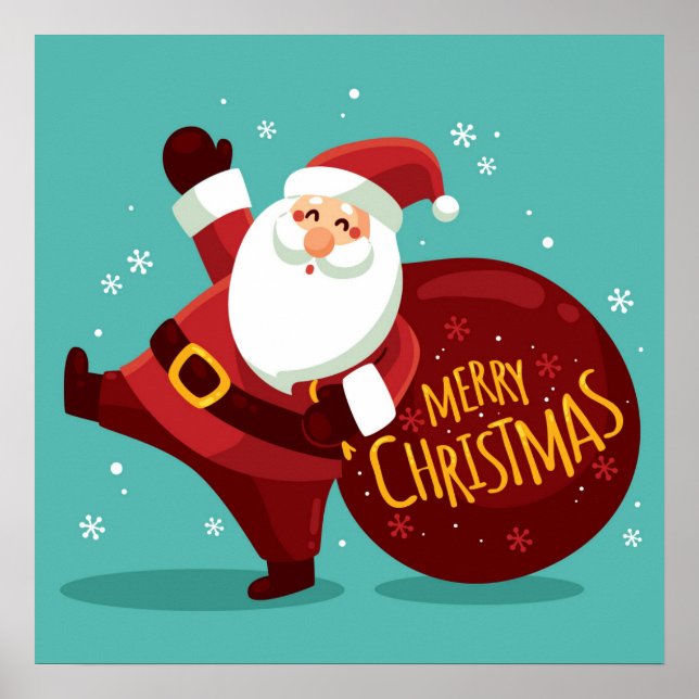 Merry Christmas: Santa Claus Holding Sack of Gifts Poster (Front)