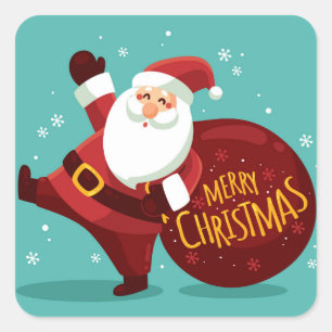 Merry Christmas: Santa Claus Holding Sack of Gifts Square Sticker