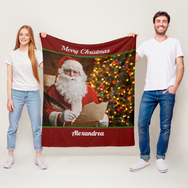 Merry Christmas Santa Claus Holidays Personalise Fleece Blanket (In Situ)