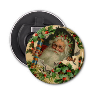 Merry Christmas Santa Claus Holly Bottle Opener