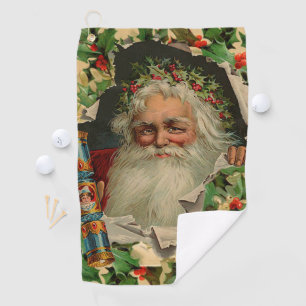 Merry Christmas Santa Claus Holly Golf Towel