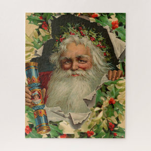 Merry Christmas Santa Claus Holly Jigsaw Puzzle