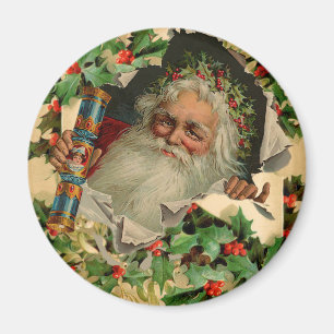 Merry Christmas Santa Claus Holly Magnet