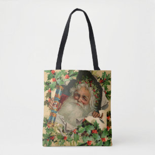 Merry Christmas Santa Claus Holly Tote Bag