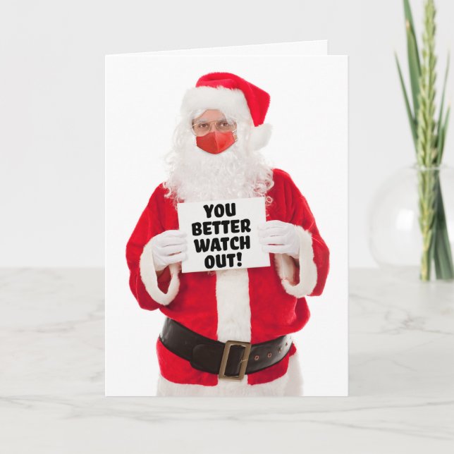 Merry Christmas Santa Claus In Covid Face Mask Holiday Card (Front)