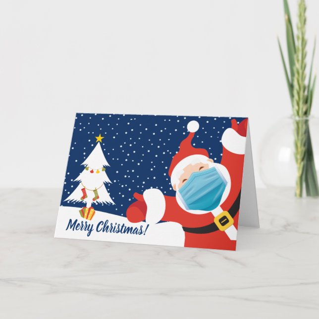 Merry Christmas Santa Claus in Face Mask Holiday Card (Front)