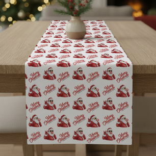 Merry Christmas Santa Claus in Sunglasses Pattern Short Table Runner