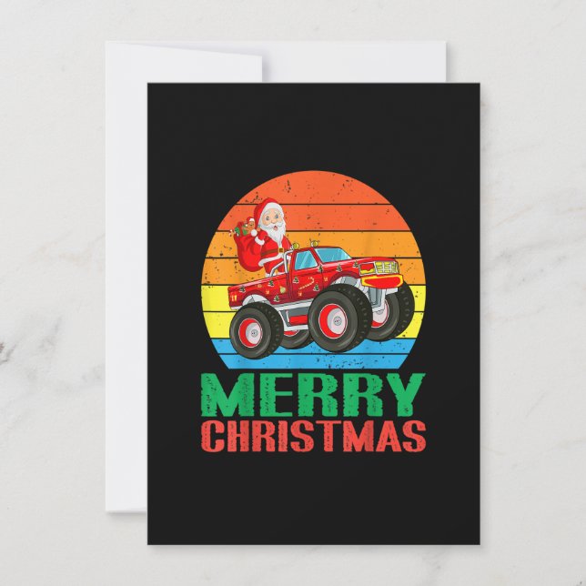 Merry Christmas Santa Claus Monster Truck Xmas Tod Invitation (Front)