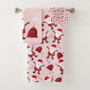Merry Christmas Santa Claus Pattern Red White Bath Towel Set