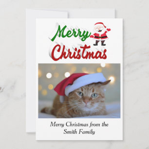 Merry Christmas Santa Claus photo red green script Holiday Card