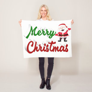 Merry Christmas Santa Claus red green script Fleece Blanket