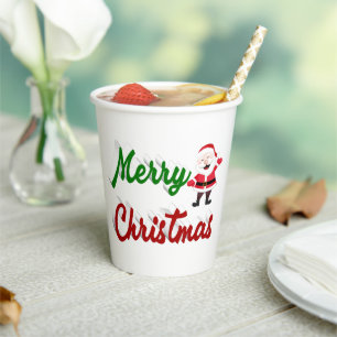 Merry Christmas Santa Claus red green script Paper Cups