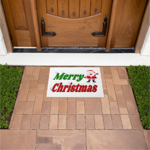 Merry Christmas Santa Claus red green typography Doormat