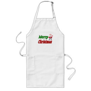 Merry Christmas Santa Claus red green typography Long Apron