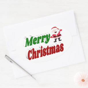 Merry Christmas Santa Claus red green typography Oval Sticker