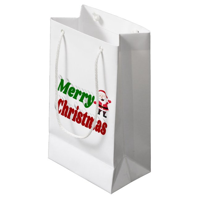 Merry Christmas Santa Claus red green typography Small Gift Bag (Front Angled)