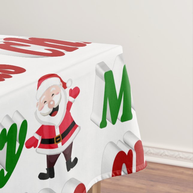 Merry Christmas Santa Claus red green typography Tablecloth (In Situ)
