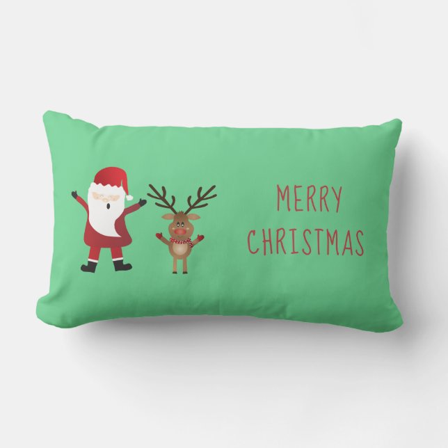 Merry Christmas Santa Claus Reindeer Lumbar Cushion (Front)