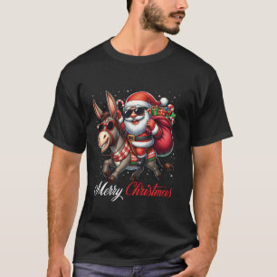 Merry Christmas Santa Claus Riding a Donkey Boys G T-Shirt