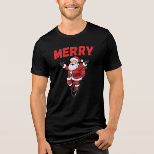 Merry Christmas, Santa Claus Riding Bicycle Tri-Blend Shirt