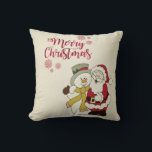 Merry Christmas,Santa Claus,Snowman Cushion<br><div class="desc">Merry christmas , snowman and santa claus on cream background.</div>