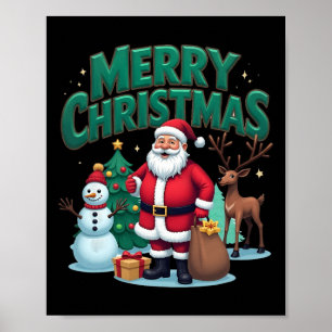Merry Christmas Santa Claus Snowman Reindeer Xmas  Poster