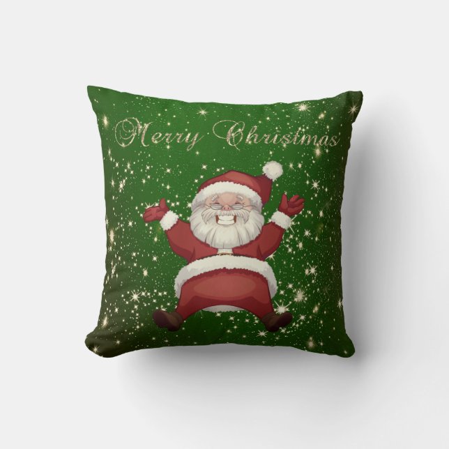 Merry Christmas,Santa Claus,Sparkles,Green Cushion (Front)