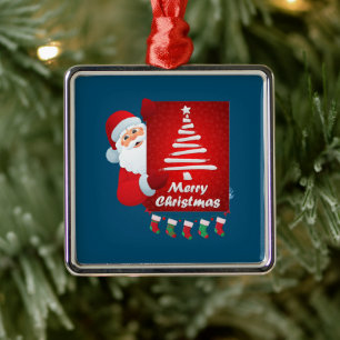 Merry Christmas Santa Claus Tree Stokings X-mas Metal Ornament