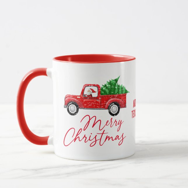 Merry Christmas Santa Claus Vintage Red Truck Mug (Left)