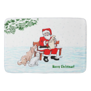 Merry Christmas! Santa Claus with Cat and Dog Bath Mat