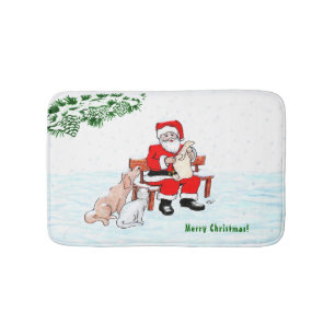 Merry Christmas! Santa Claus with Cat and Dog Bath Mat