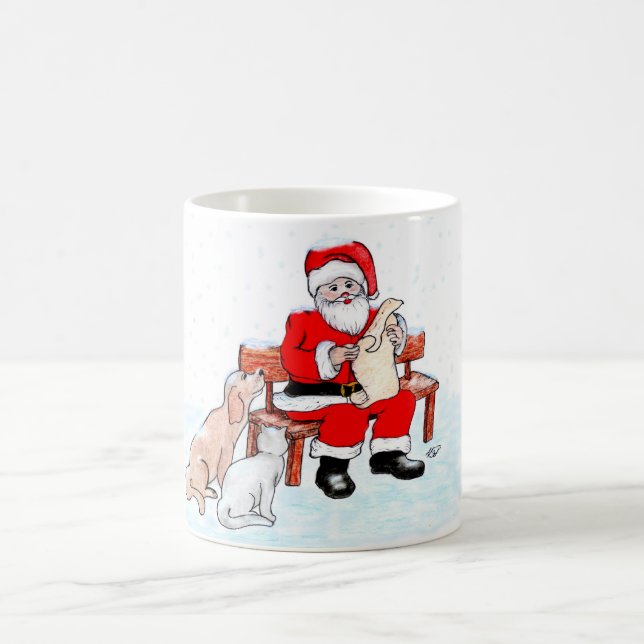 Merry Christmas - Santa Claus with Cat and Dog Coffee Mug (Center)