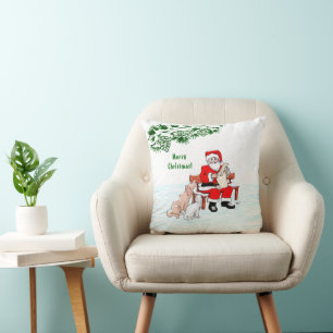 Merry Christmas! Santa Claus with Cat and Dog Cushion