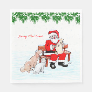 Merry Christmas - Santa Claus with Cat and Dog Napkin