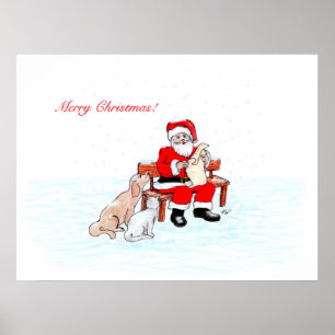 Merry Christmas - Santa Claus with Cat and Dog Poster