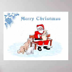 Merry Christmas - Santa Claus with Cat and Dog Poster