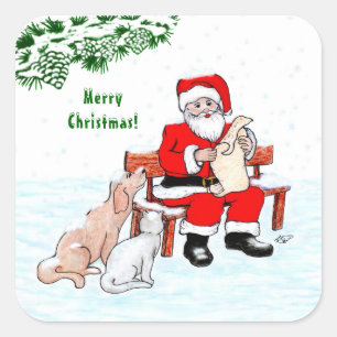 Merry Christmas! Santa Claus with Cat and Dog Square Sticker
