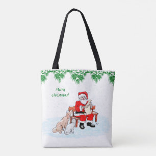 Merry Christmas - Santa Claus with Cat and Dog Tote Bag