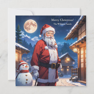Merry Christmas Santa Clause and Snowman Holiday Card