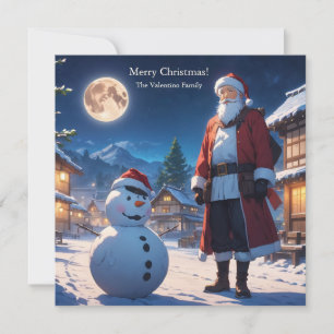 Merry Christmas Santa Clause and Snowman Holiday Card
